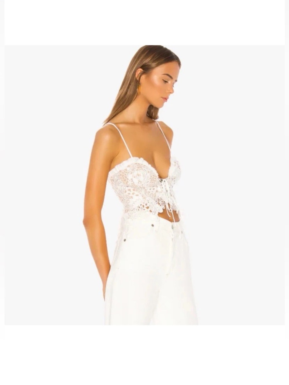 NBD White Lace Crochet Crop Top